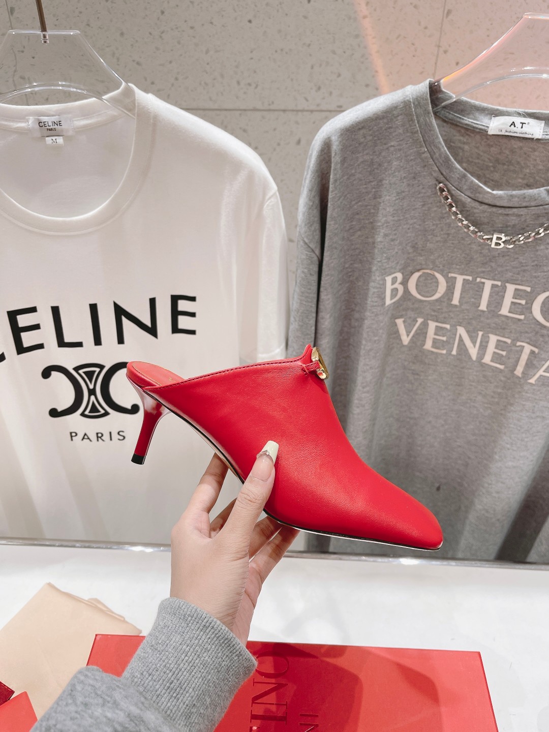 Valentino Square-Toe Leather High-Heeled Shoes