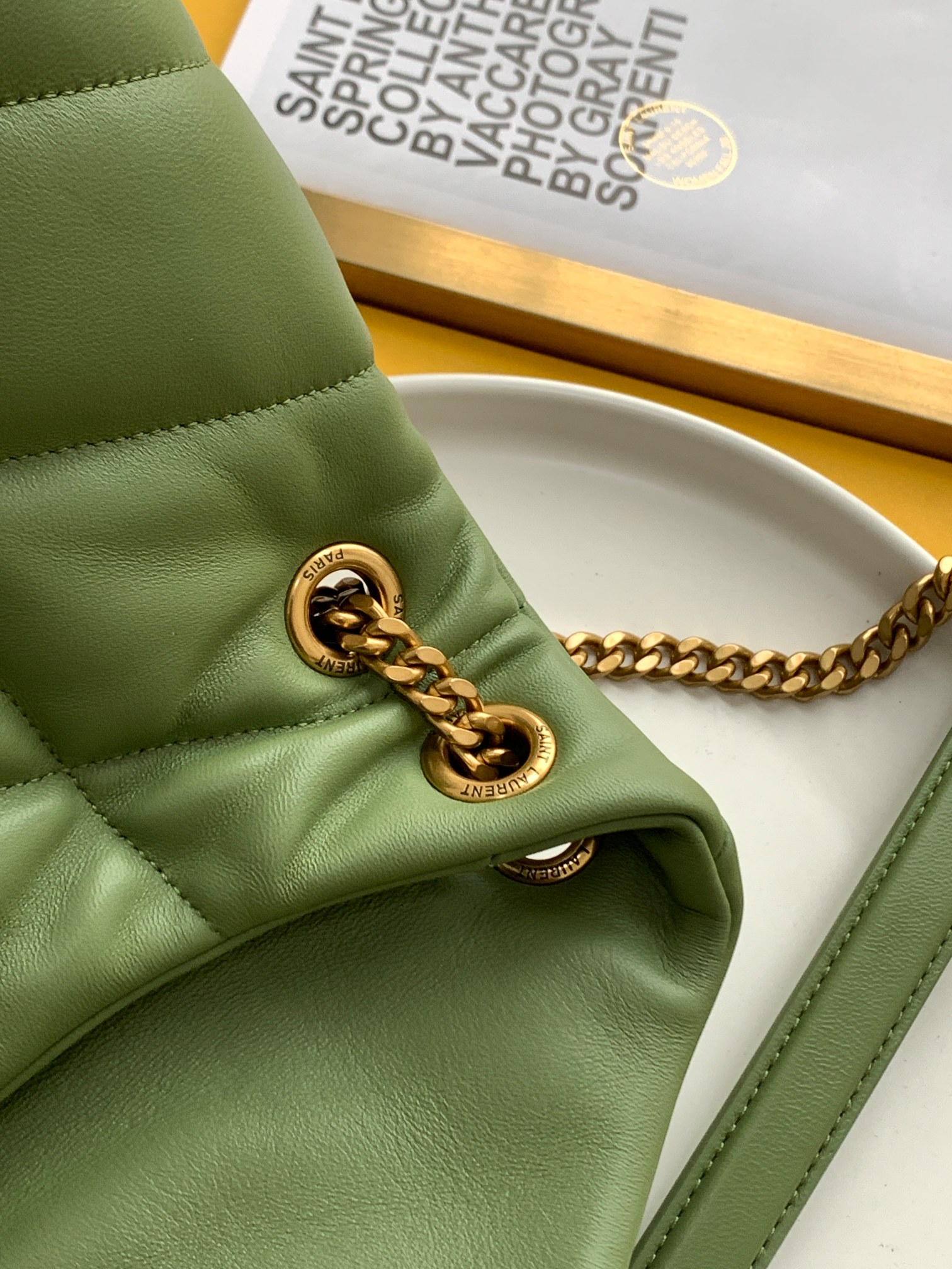 Saint Laurent Checkerboard Pattern Crossbody/Shoulder Chain Bag in Green