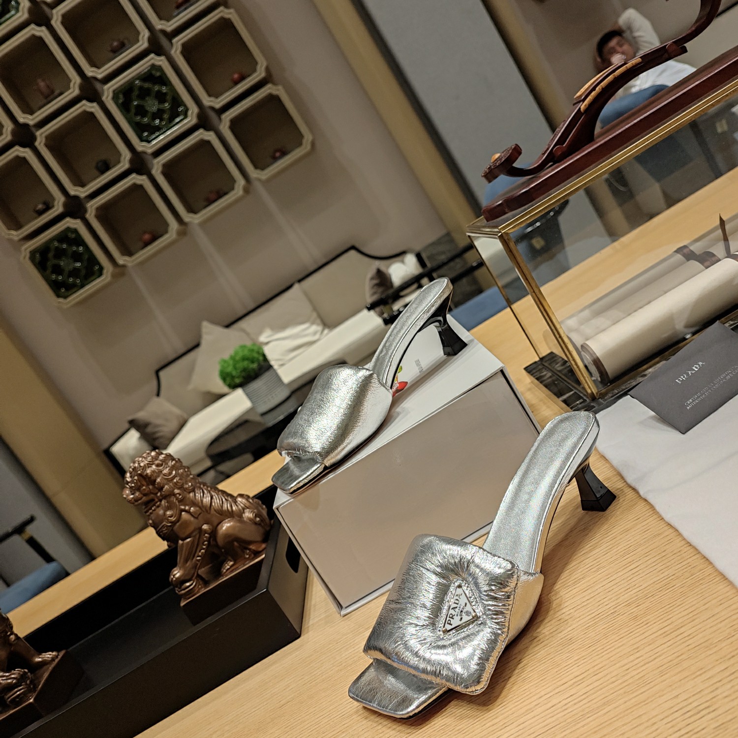 Prada Super Soft Leather Low-heeled Heeled Sandals