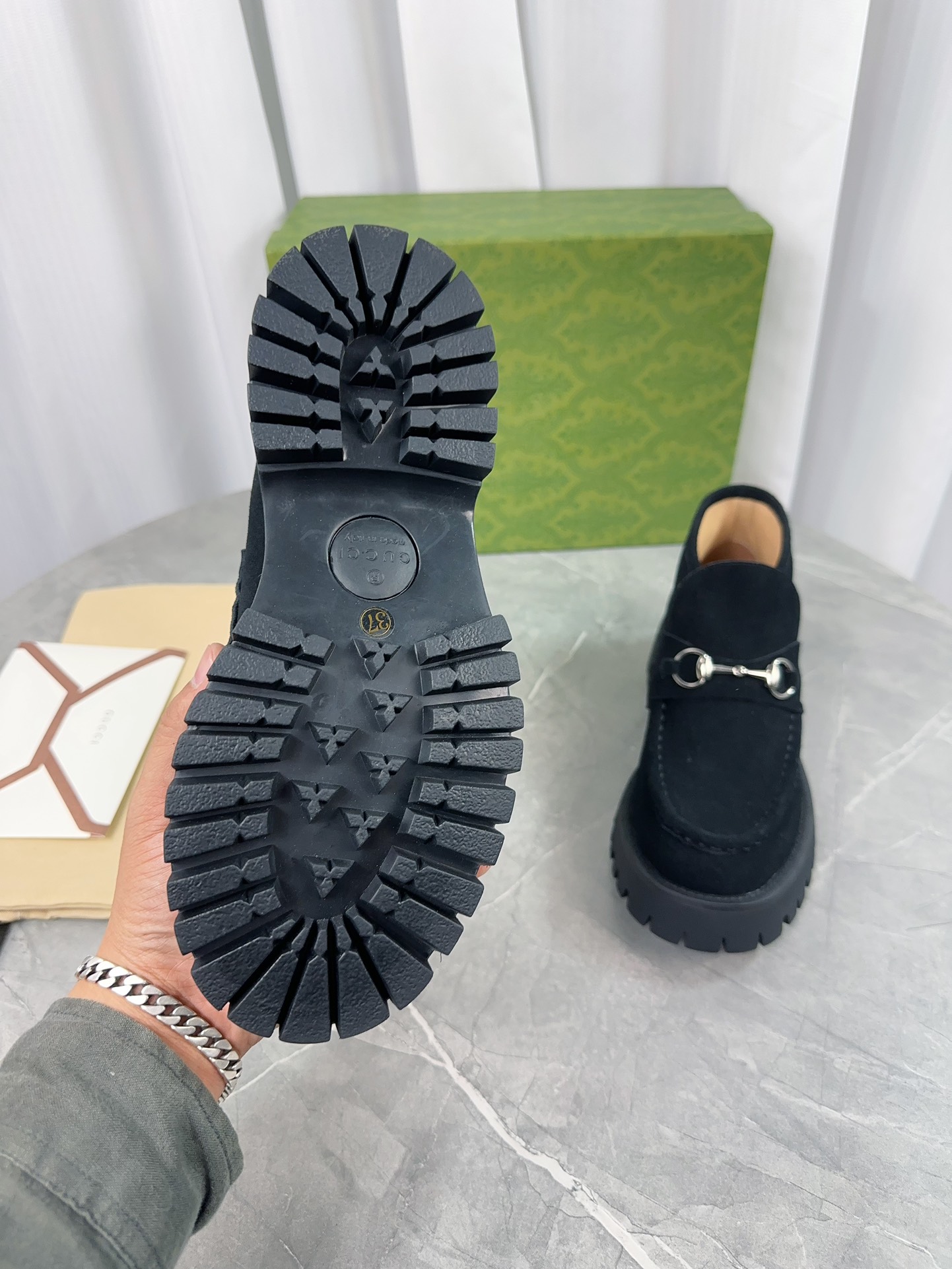 Gucci Suede Thick-Soled Loafer Shoes