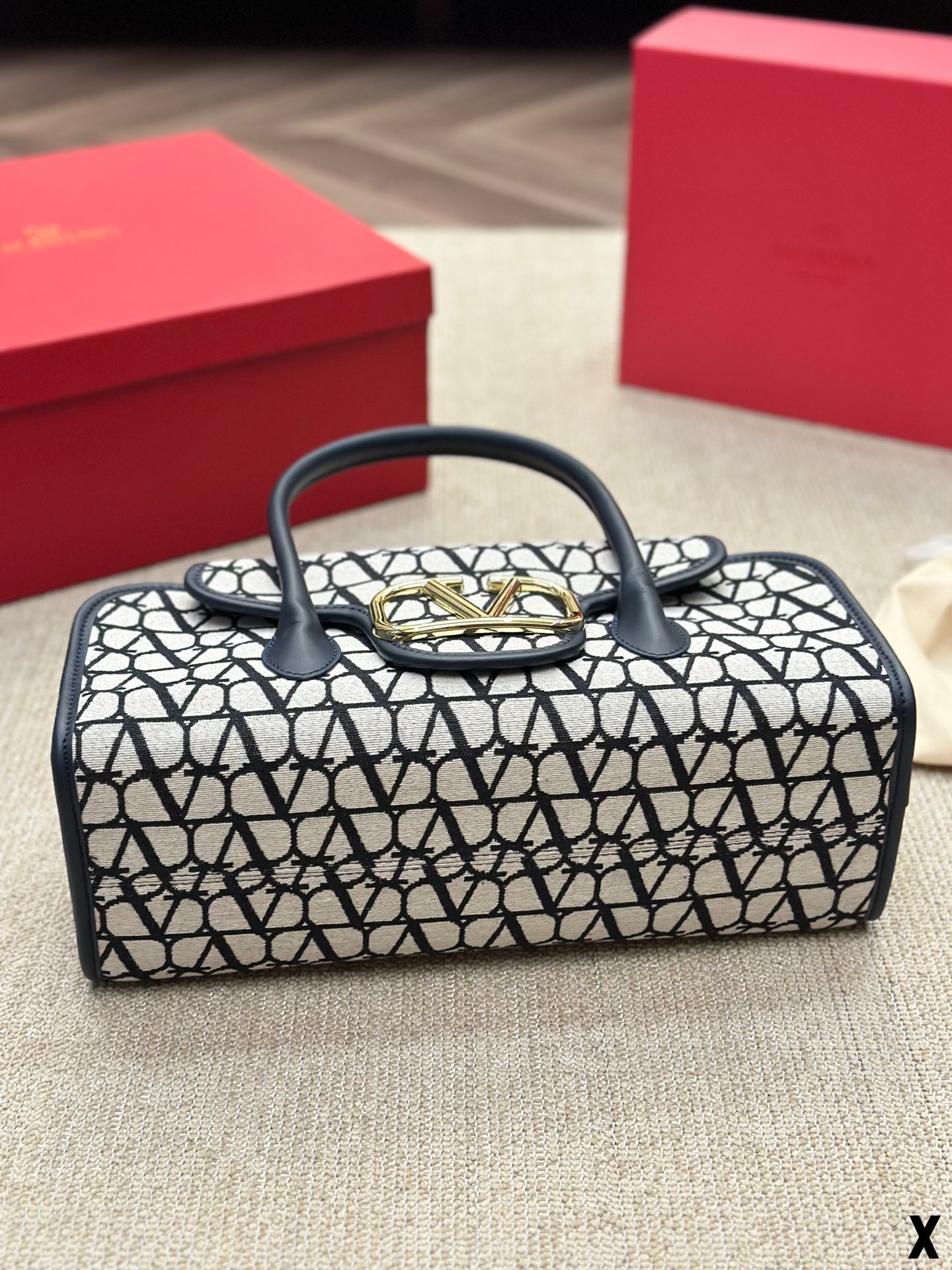 Valentino V-Logo LOCÒ Sheepskin and Fabric Handbag