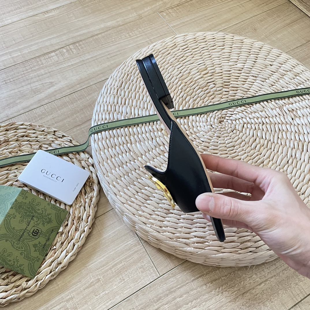 GUCCIOriginal big brand luxury goods 1:1 high-end quality top qualityGucci new buckle round G slippers/sandals