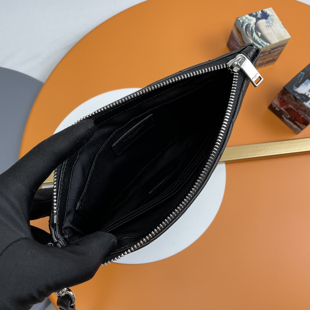 SAINT LAURENT Black Twill Leather Clutch Bag
