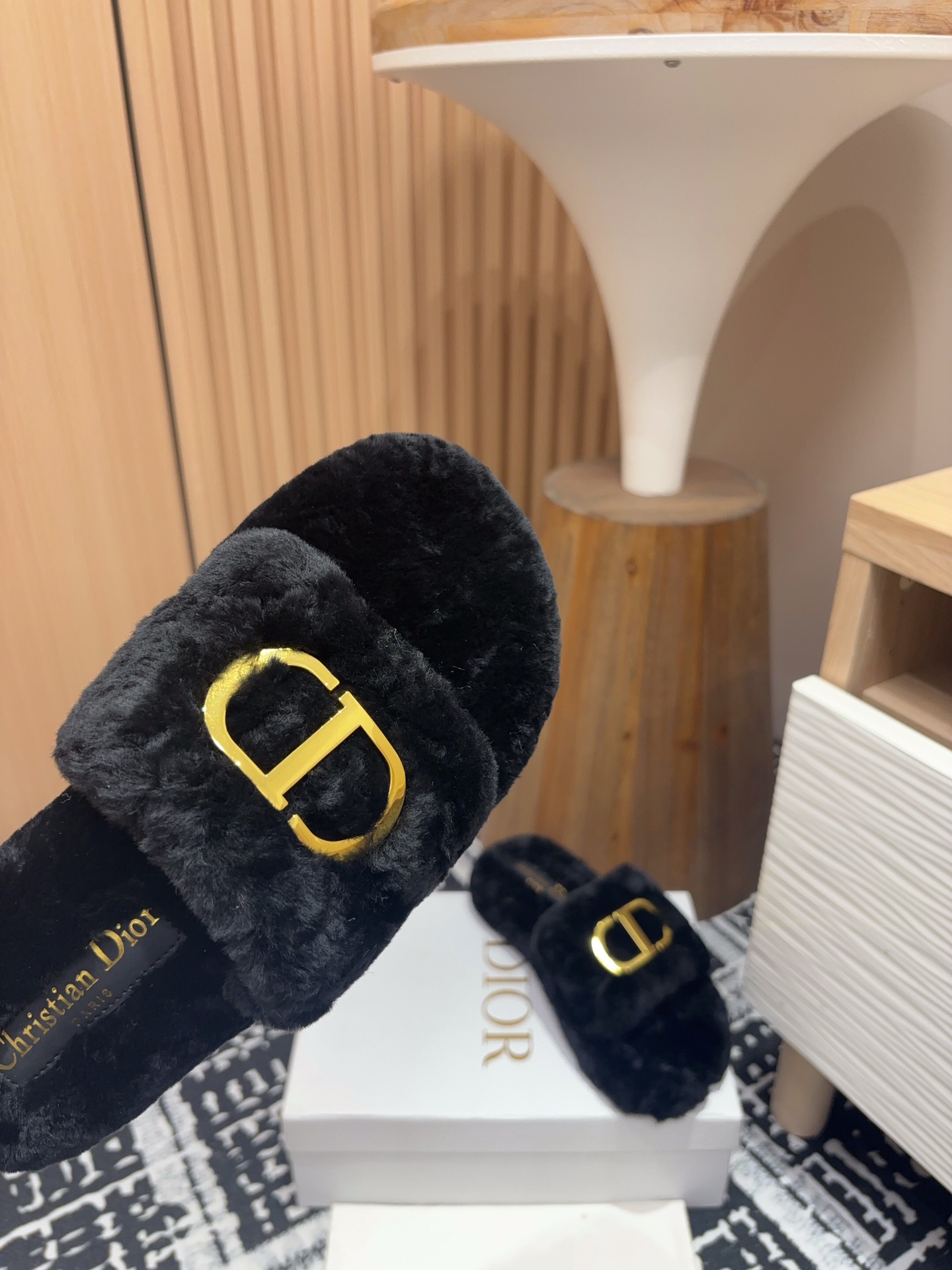 Dior Chez Moi Fuzzy Slippers