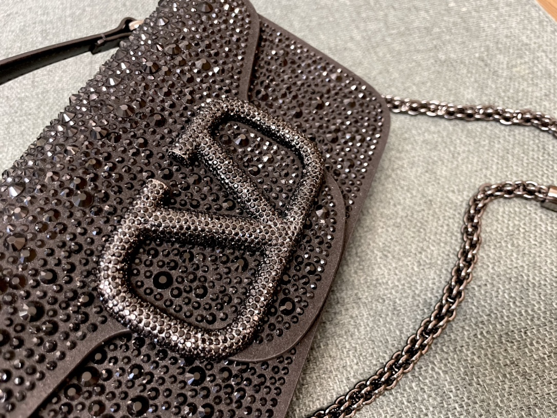 Valentino Calfskin Handbag with Embellished Diamonds