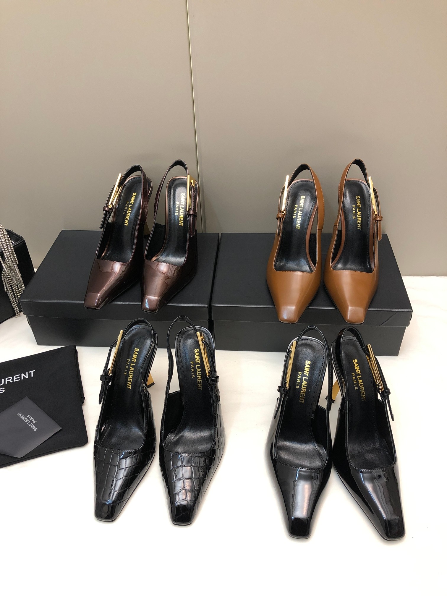 Saint Laurent Small Square-Toe High Heels