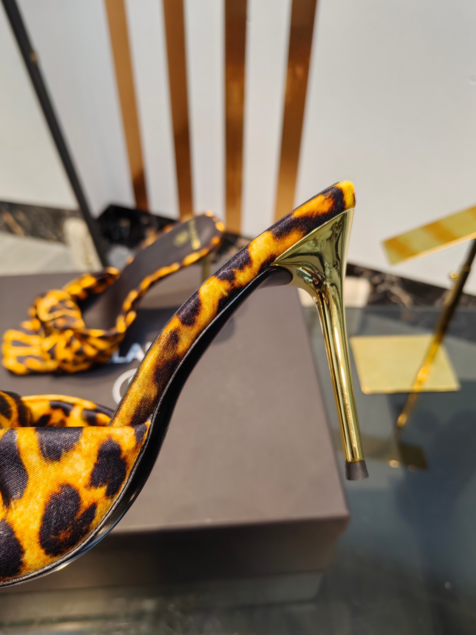 Balmain Square-Toed Leopard Print High-Heeled Slippers