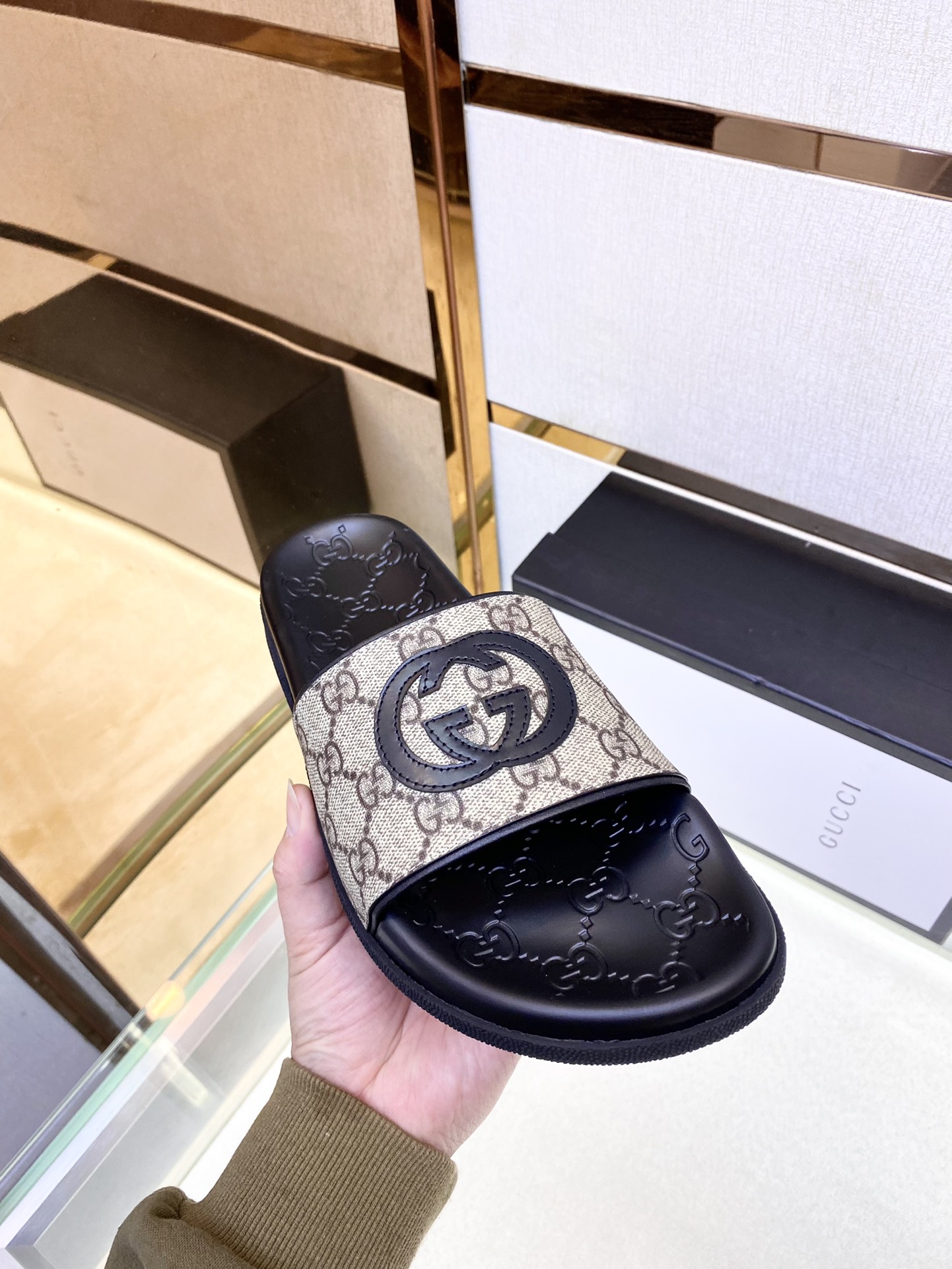 Gucci Vintage Print Flat Slippers