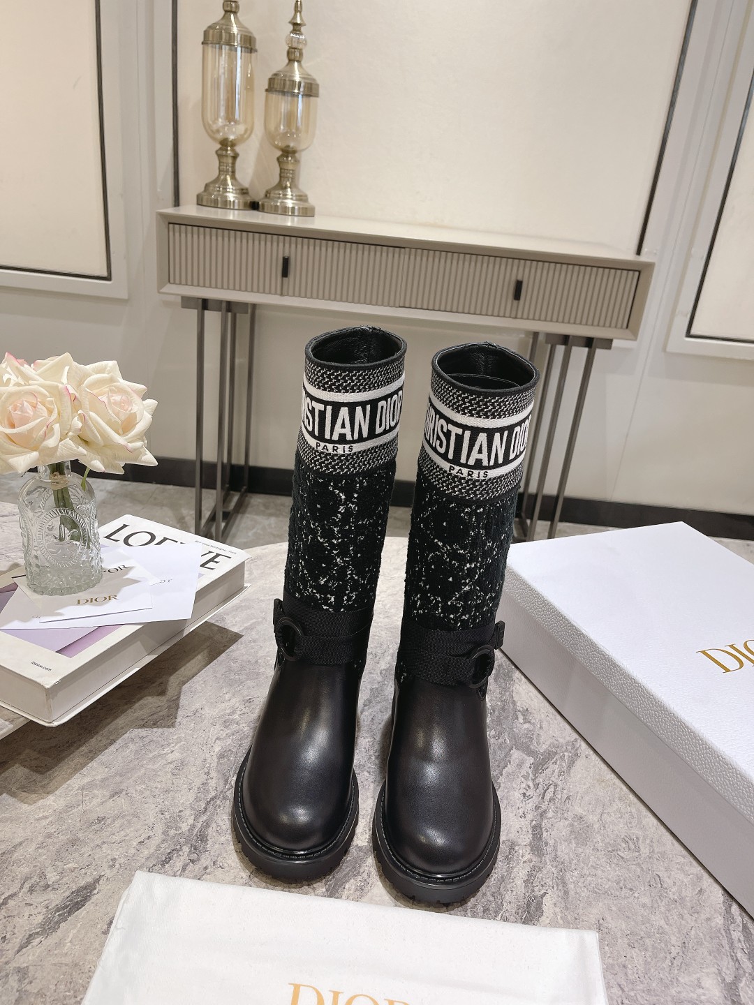 DIOR Christian Embroidered Leather Boots