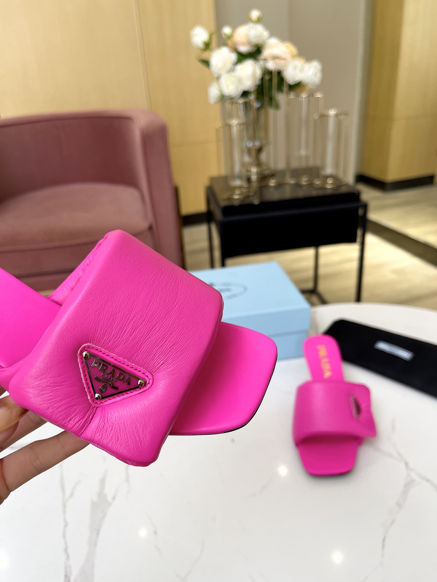 Prada Minimalist Small Heel Slippers