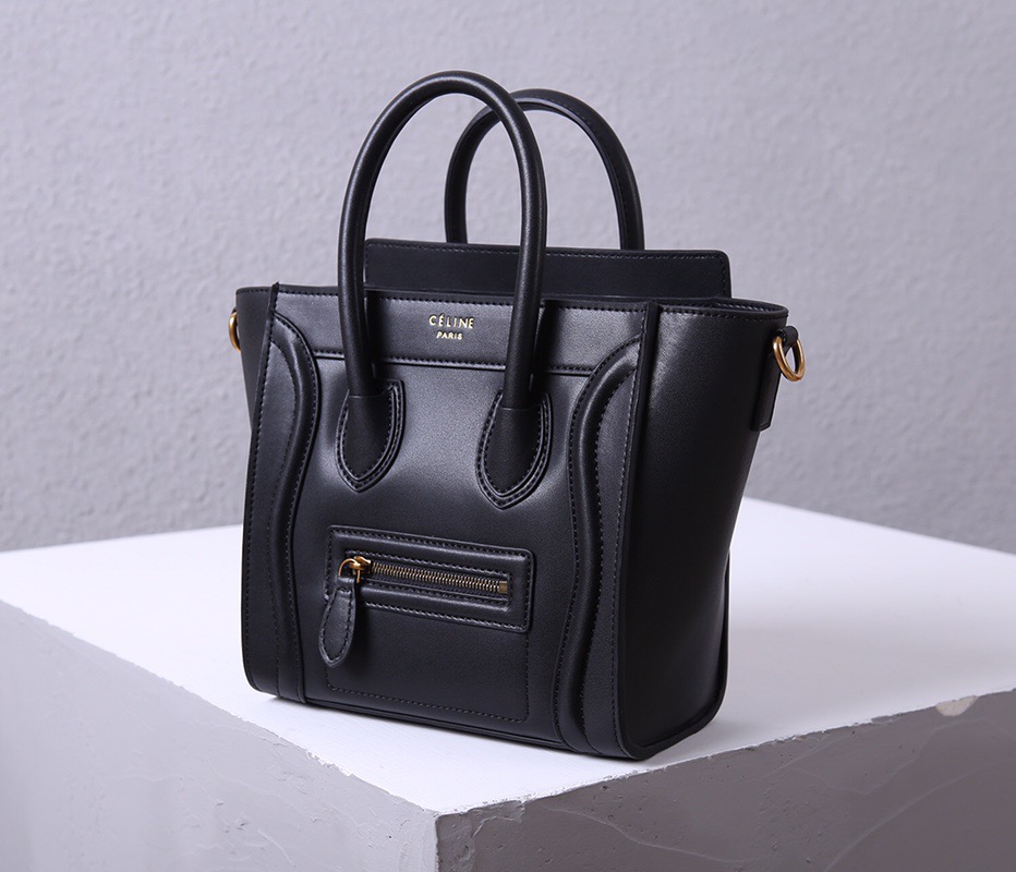 CELINE Leather Handbag with Handle and Shoulder Strap