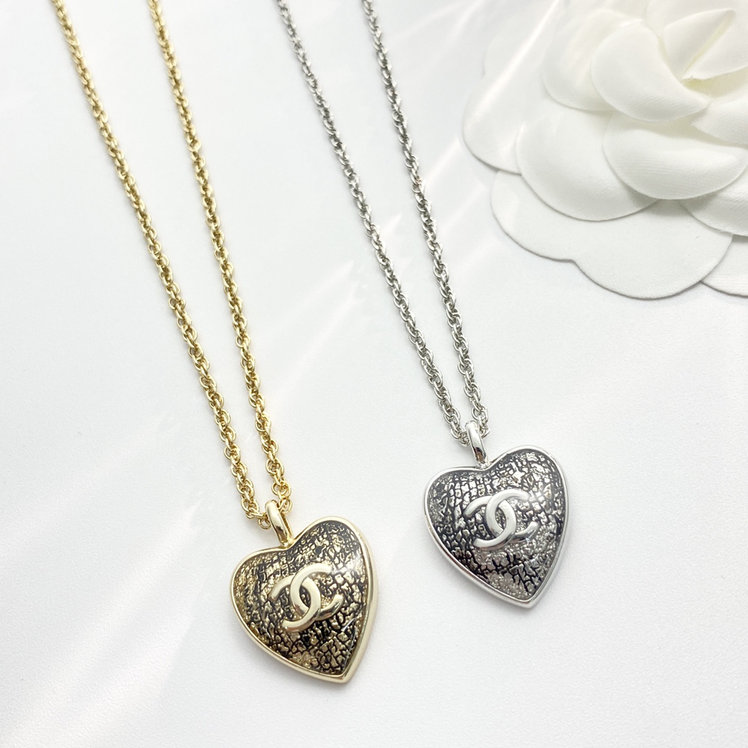 Chanel Black Gold & Black Silver Lace Heart Necklace