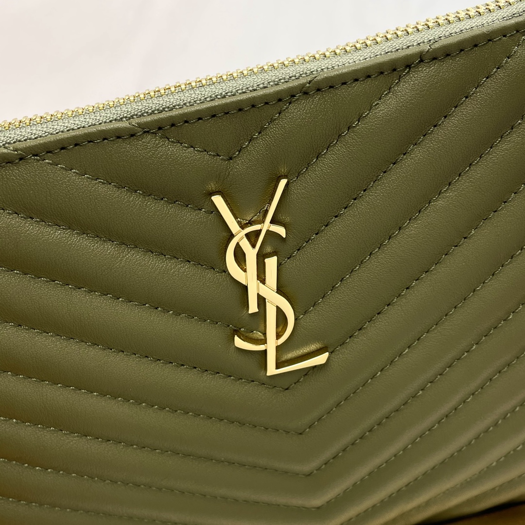 SAINT LAURENT Clutch Bag in Green Twill Leather