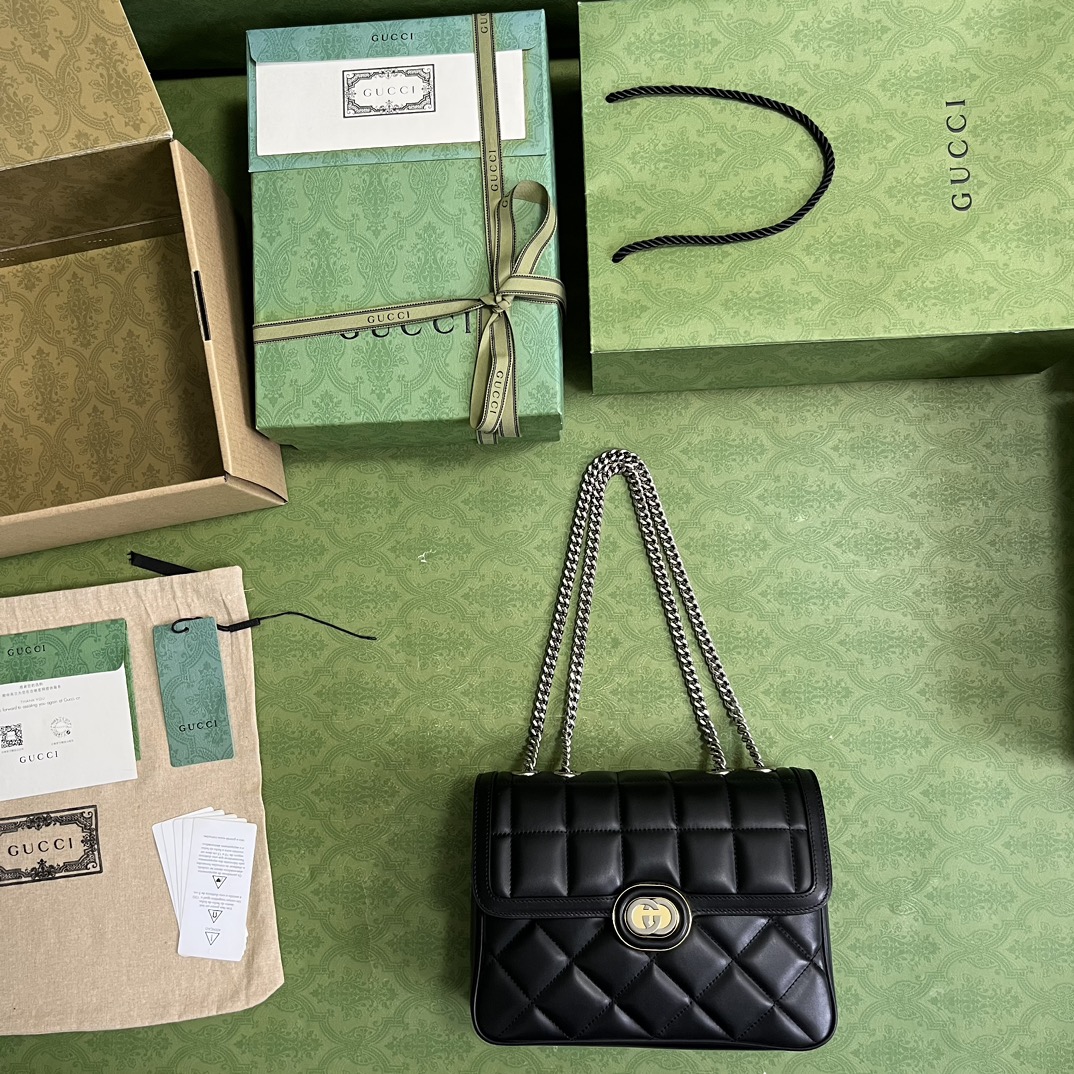 Gucci Crackled Grainy Leather Chain Bag