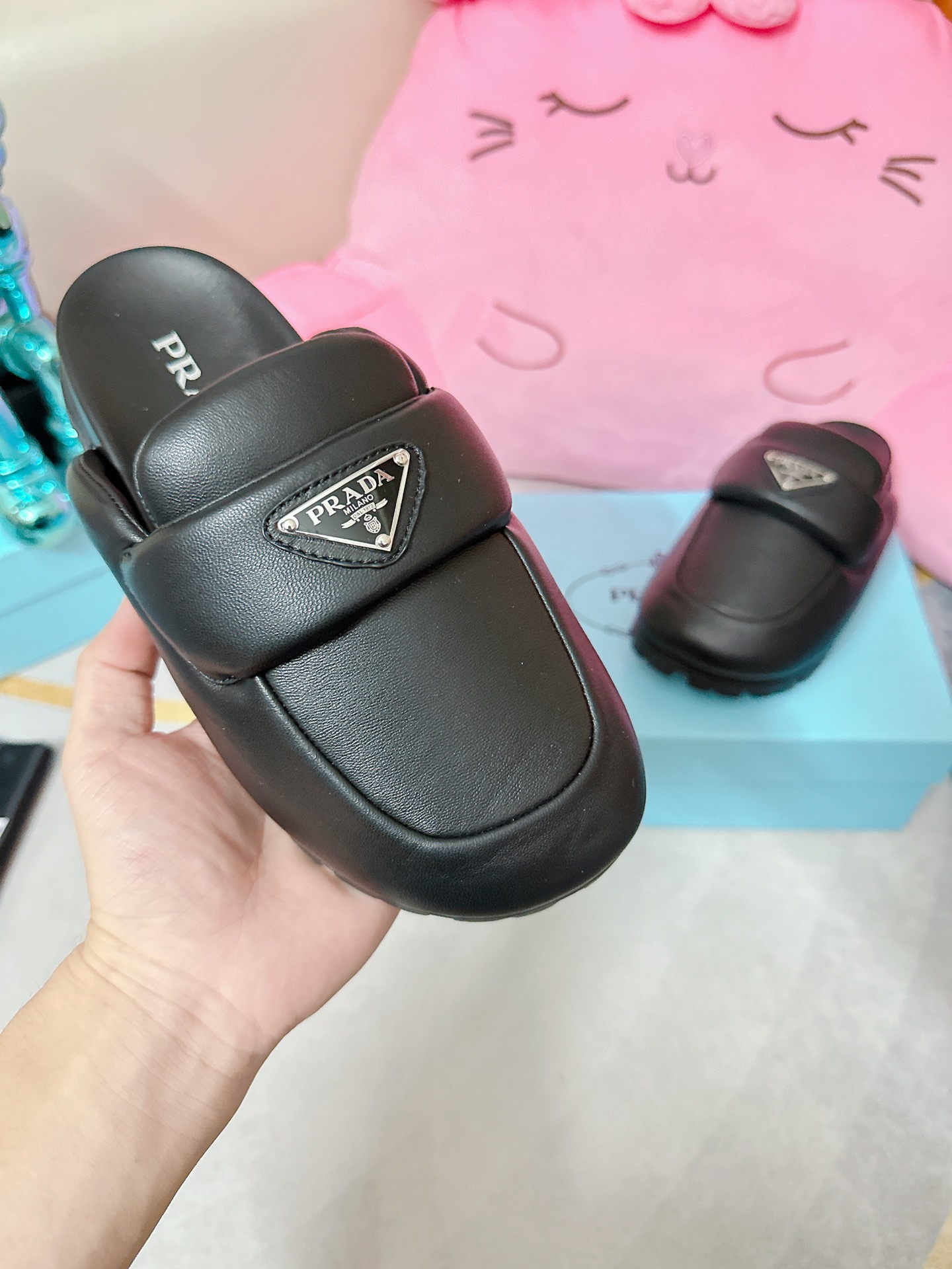 Prada Supple Sheepskin Mule Slides