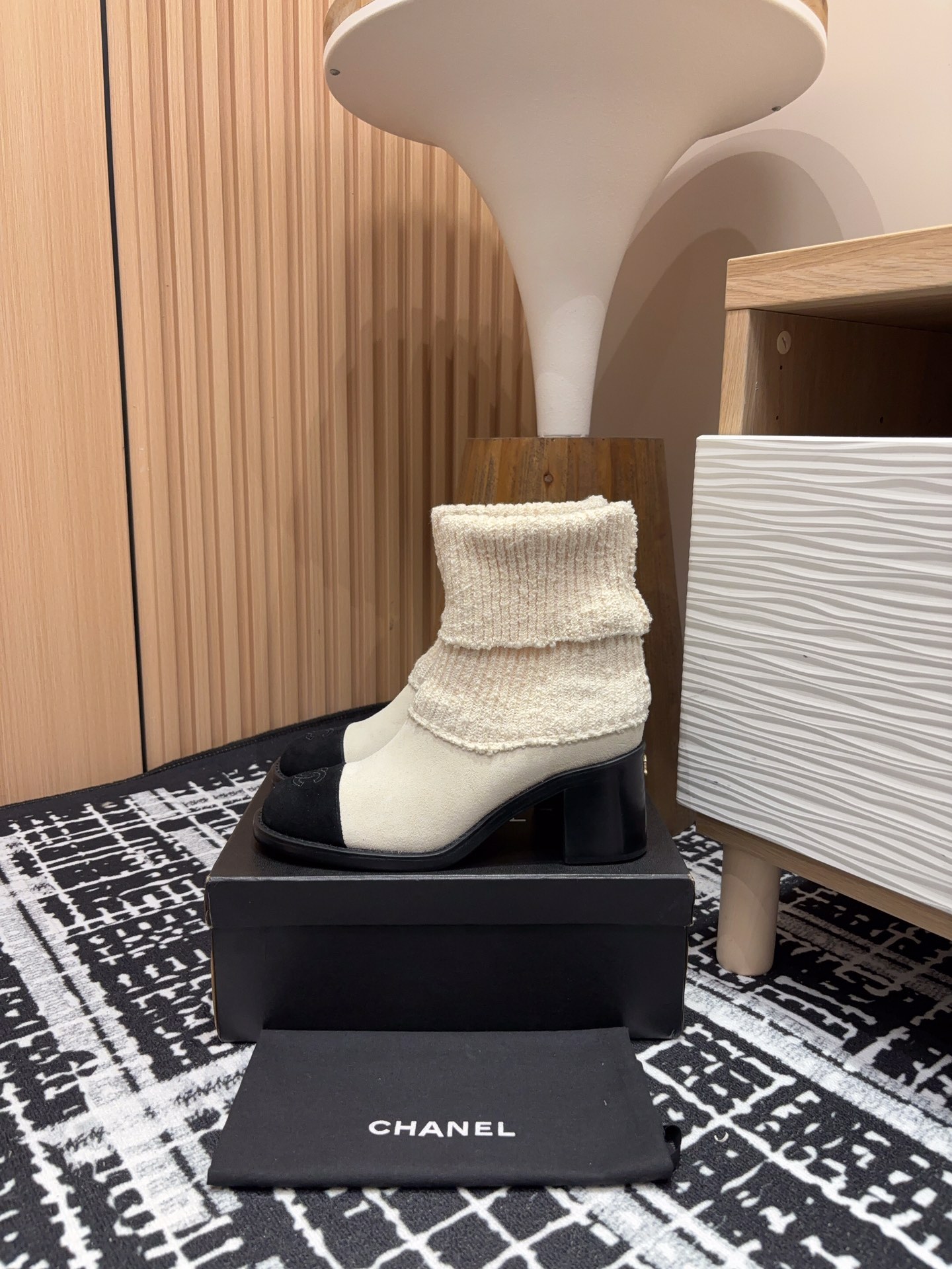 Chanel Chunky Heel Knitted Booties