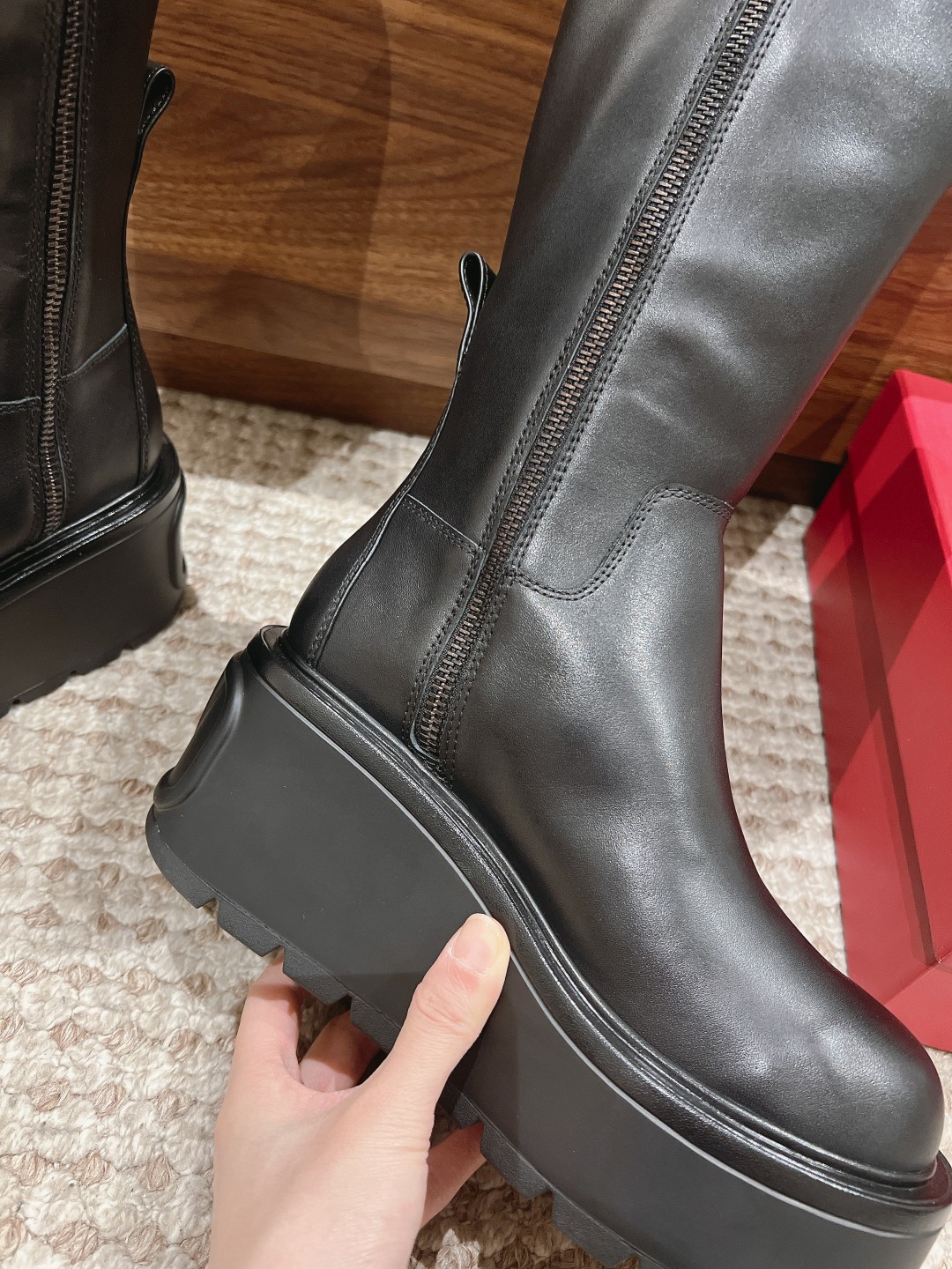 Valentino Leather Chunky Heeled Boots