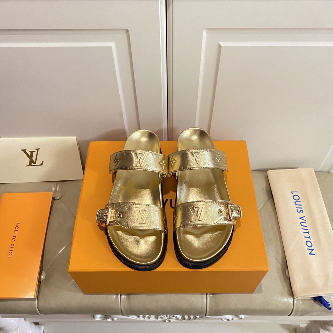 LV Fashionable Classic Versatile Leather Slippers