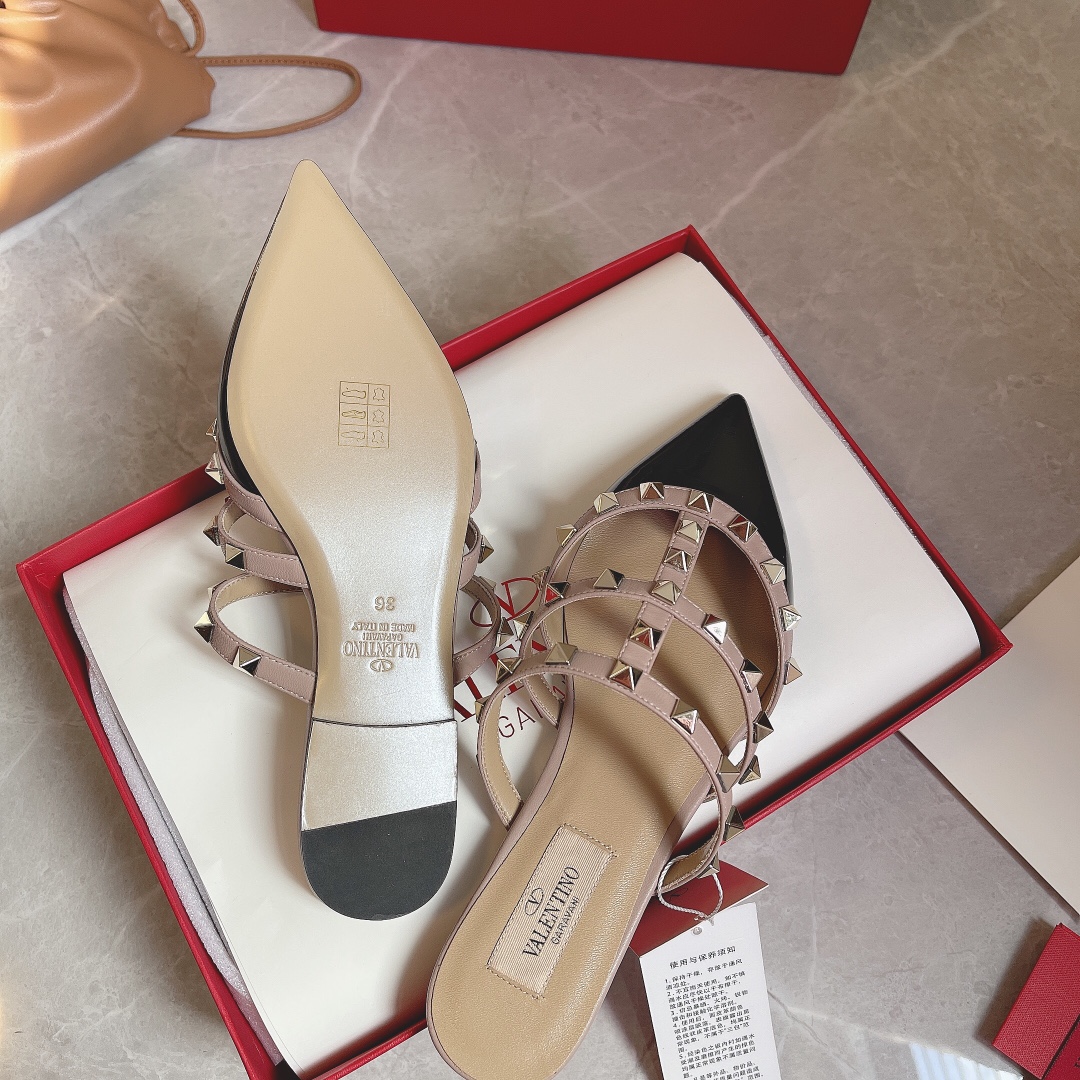 Valentino Rockstud Diagonal Strap Studded Slippers