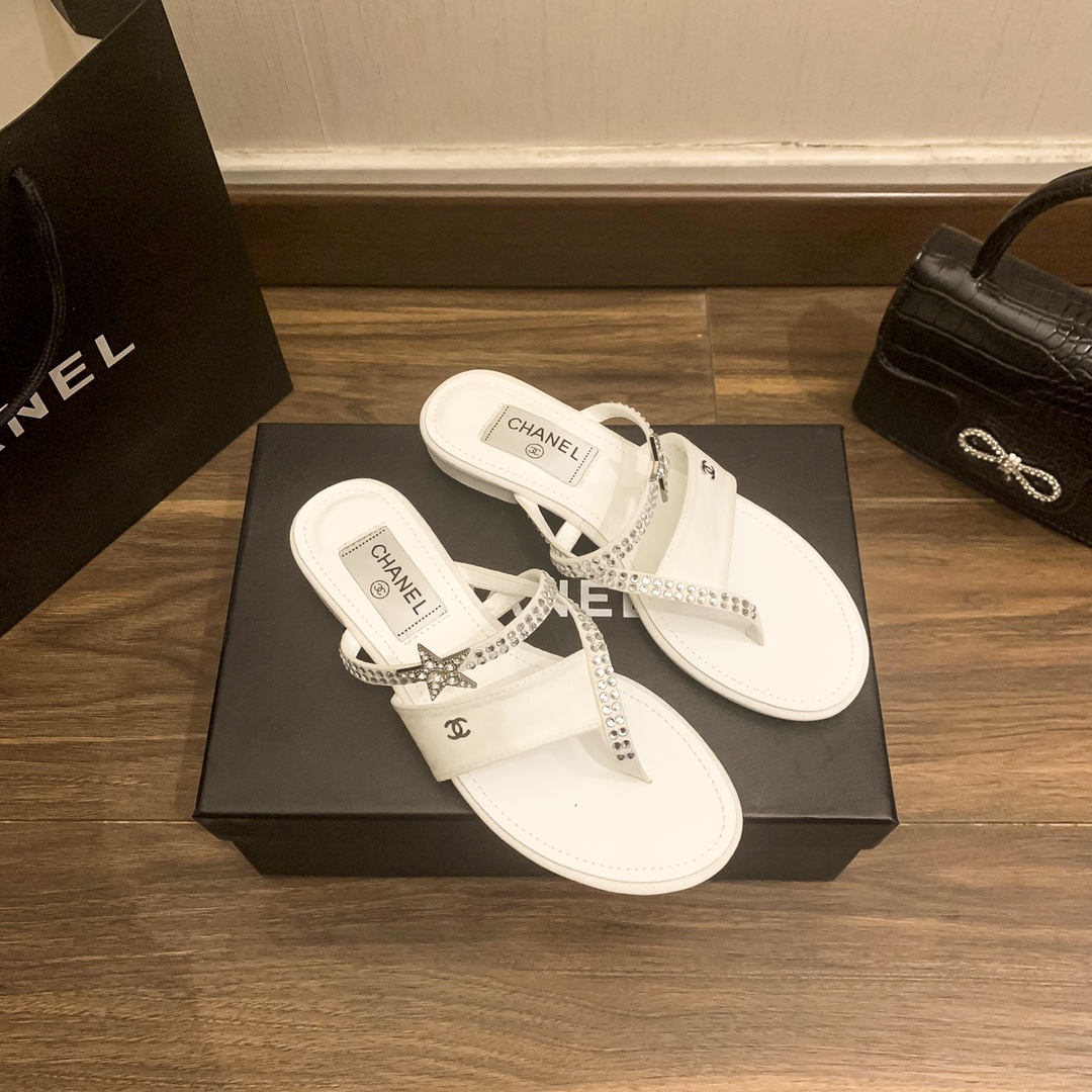 Chanel White Flip-Flops