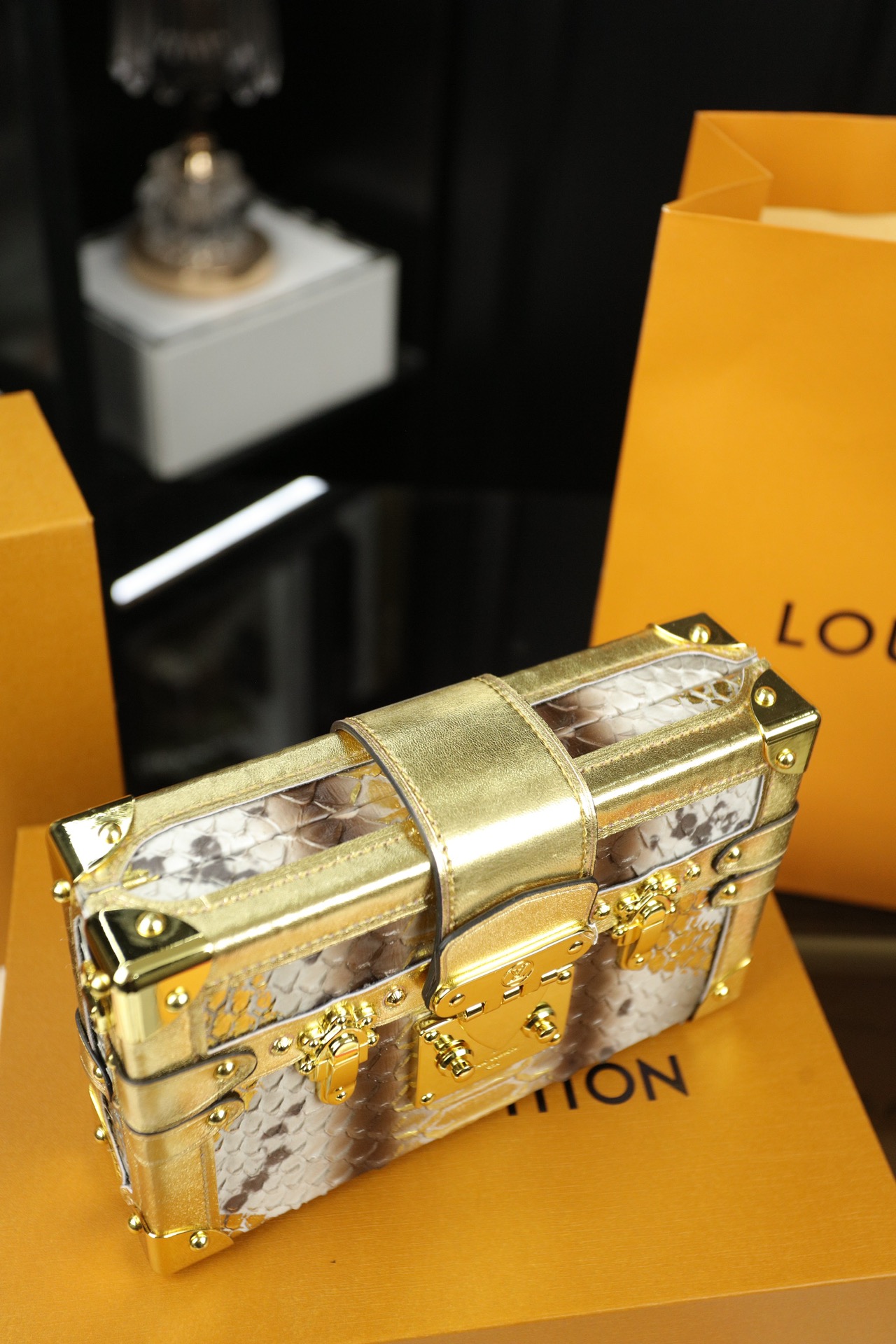 LV Petite Malle Crocodile-Textured Box Bag