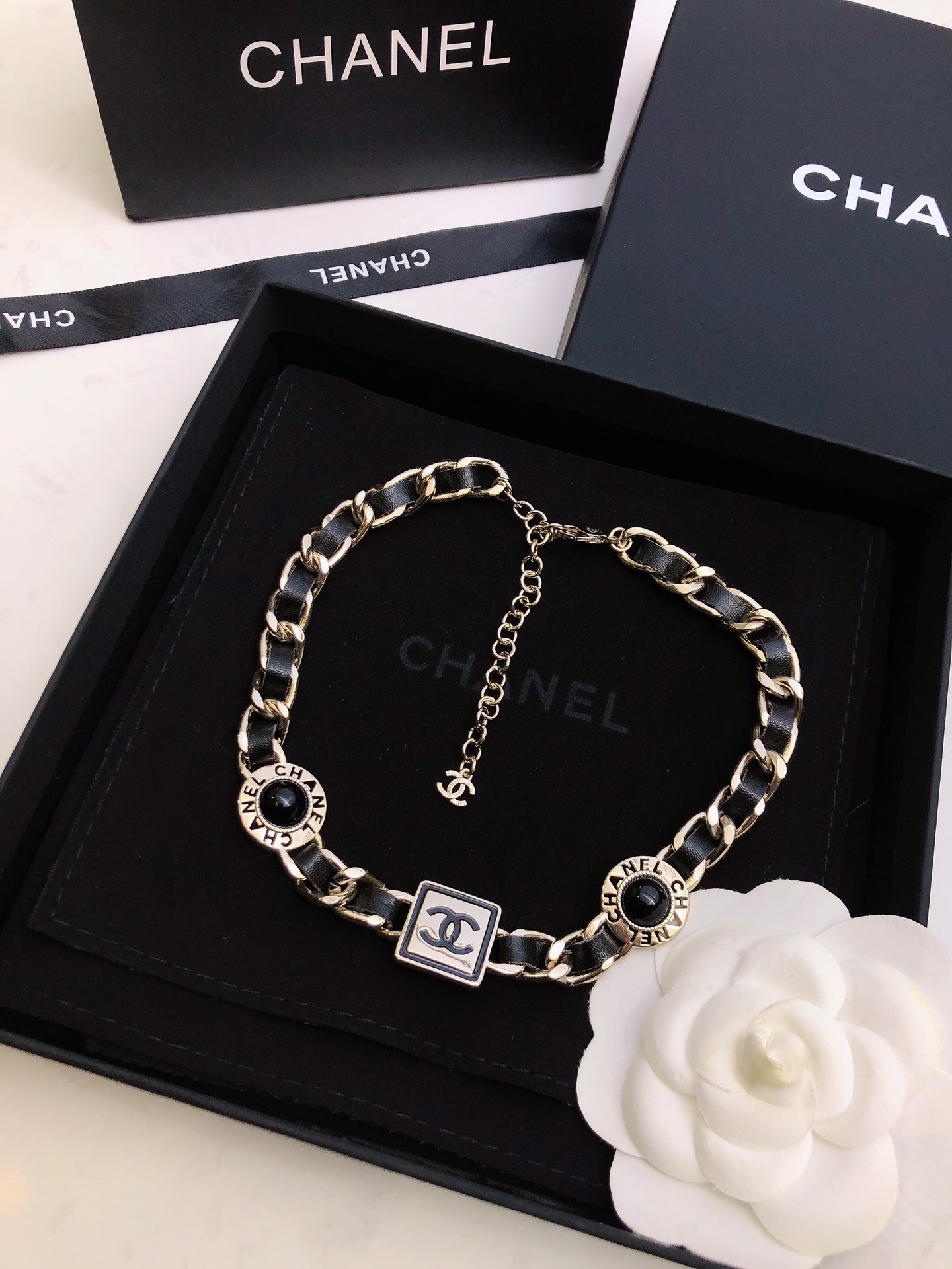 Chanel Elegant Braided Leather Necklace