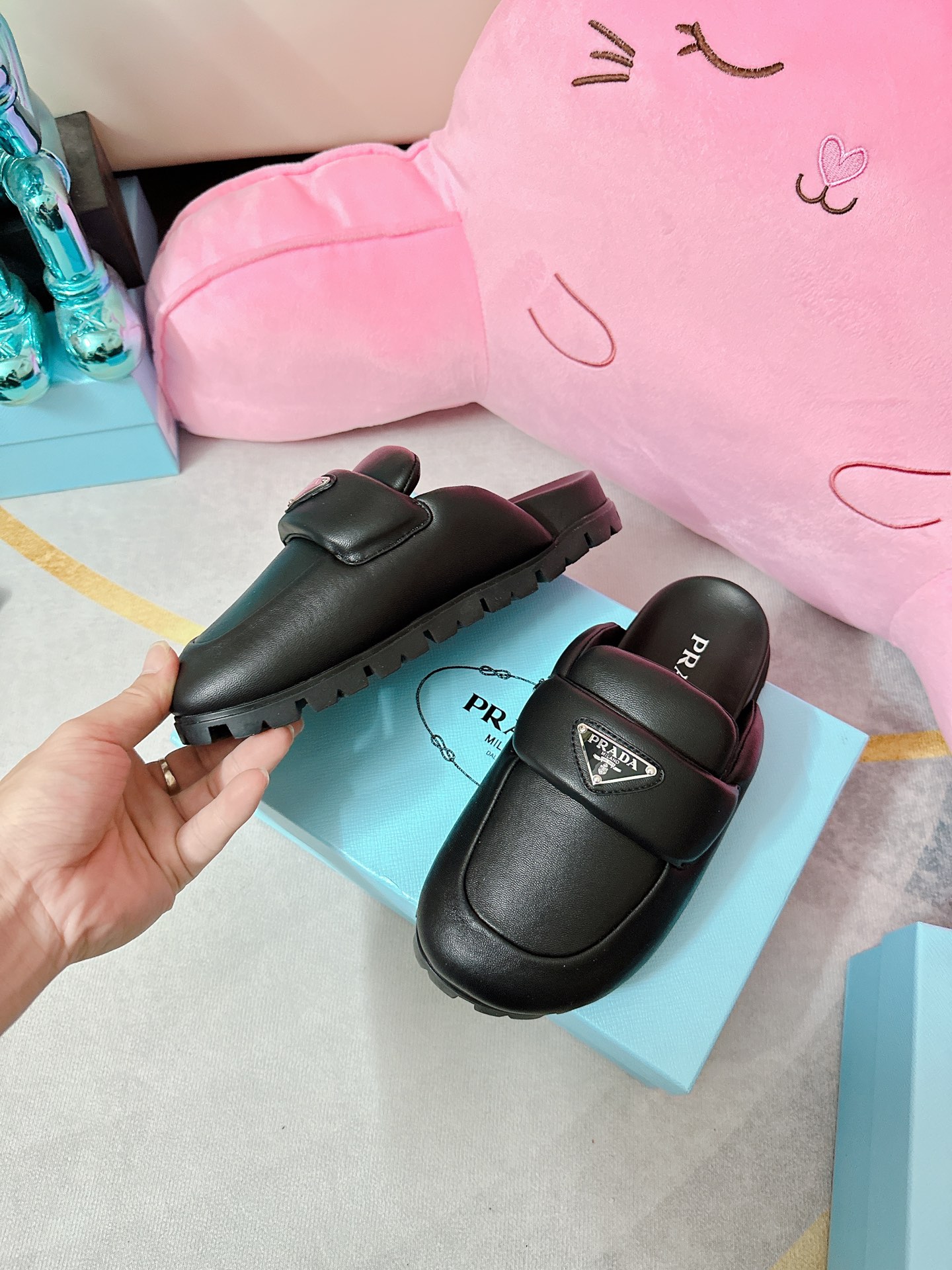Prada Supple Sheepskin Mule Slides