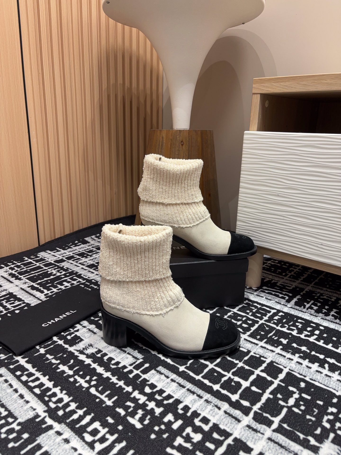 Chanel Chunky Heel Knitted Booties
