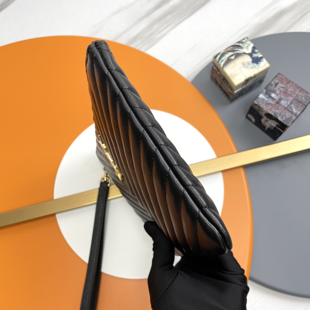 SAINT LAURENT Black Twill Leather Clutch Bag