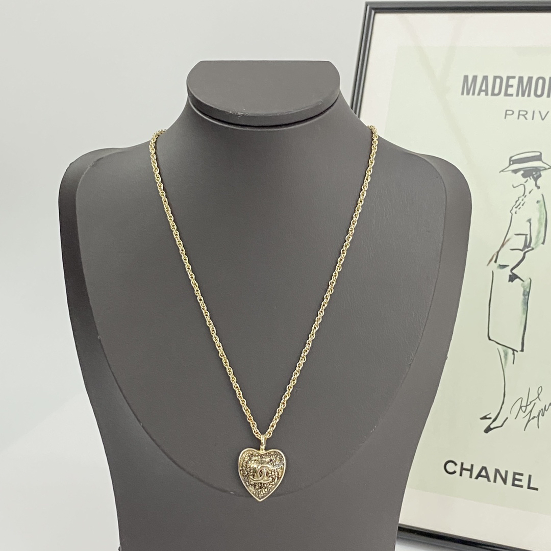 Chanel Black Gold & Black Silver Lace Heart Necklace