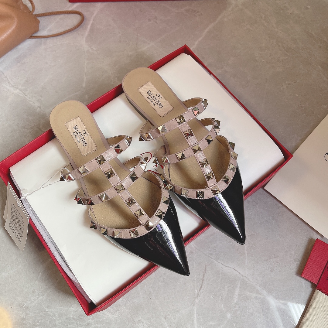 Valentino Rockstud Diagonal Strap Studded Slippers