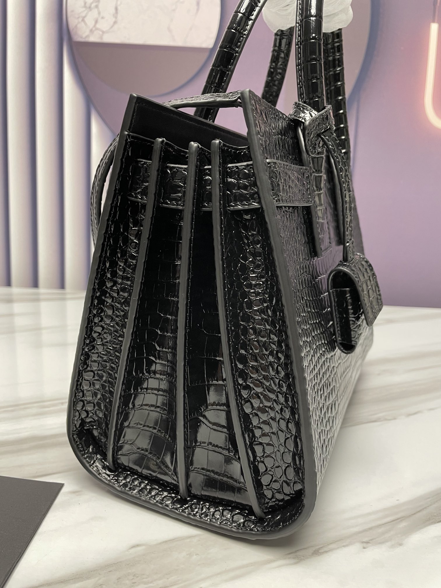 Saint Laurent Sac de Jour Crocodile-Embossed Handbag