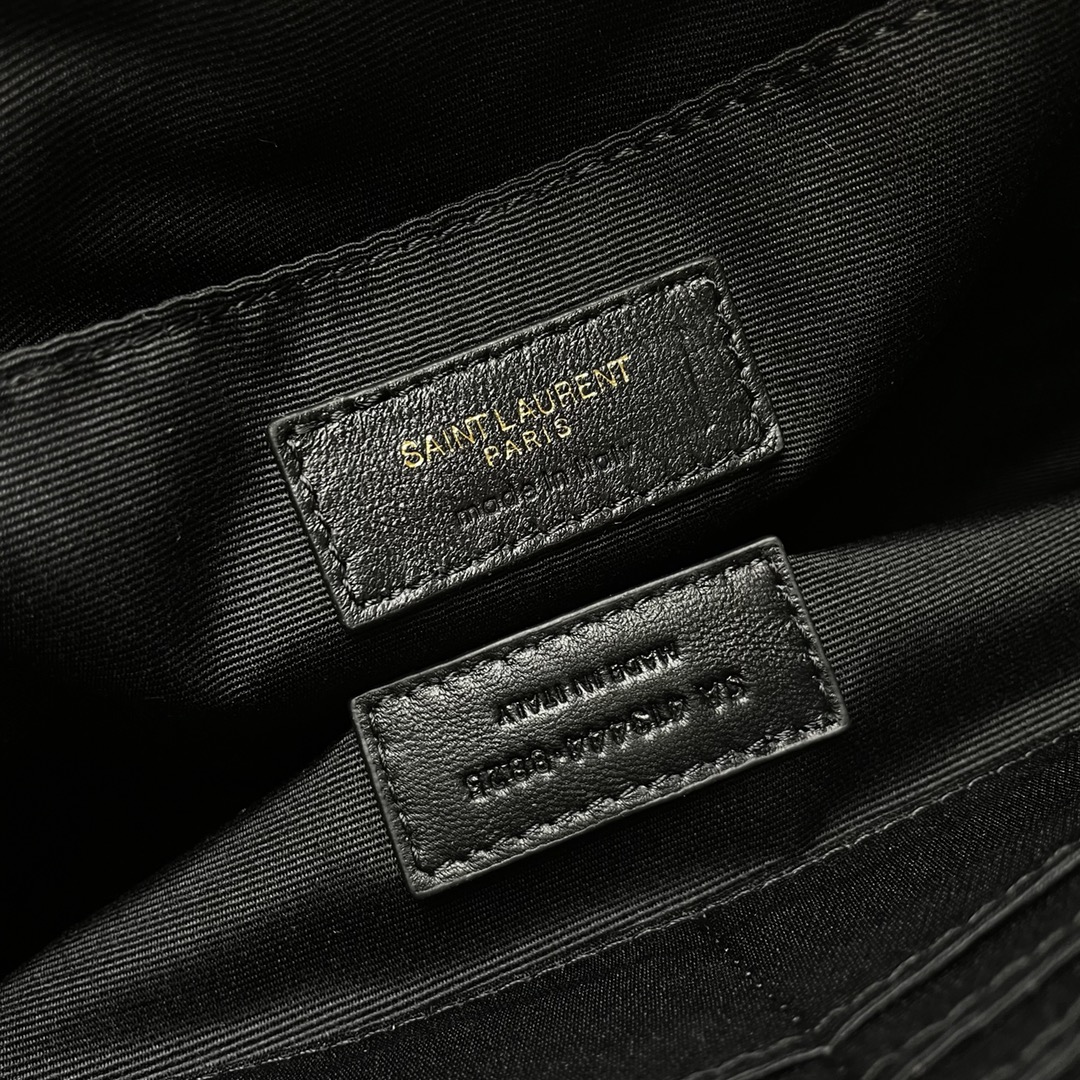 SAINT LAURENT Beige-Brown Twill Leather Clutch Bag