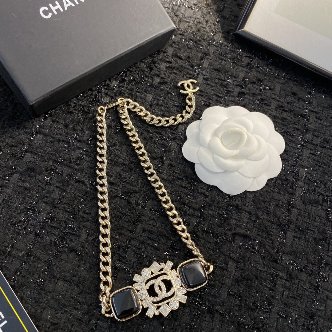 Chanel Black enamel rhinestone choker necklace