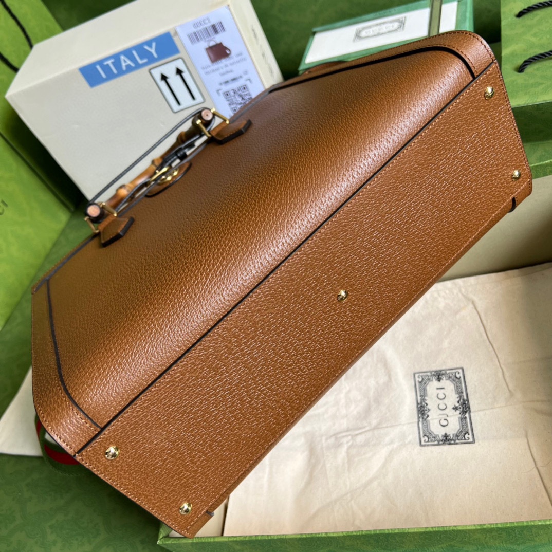 Gucci Dina Leather Bamboo Handle Bag