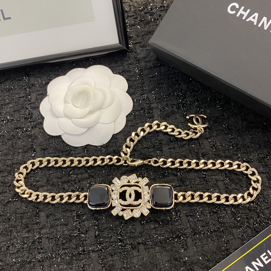 Chanel Black enamel rhinestone choker necklace