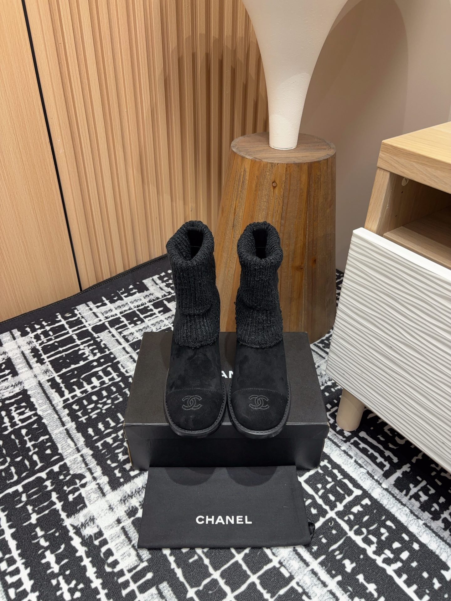 Chanel Chunky Heel Knitted Booties