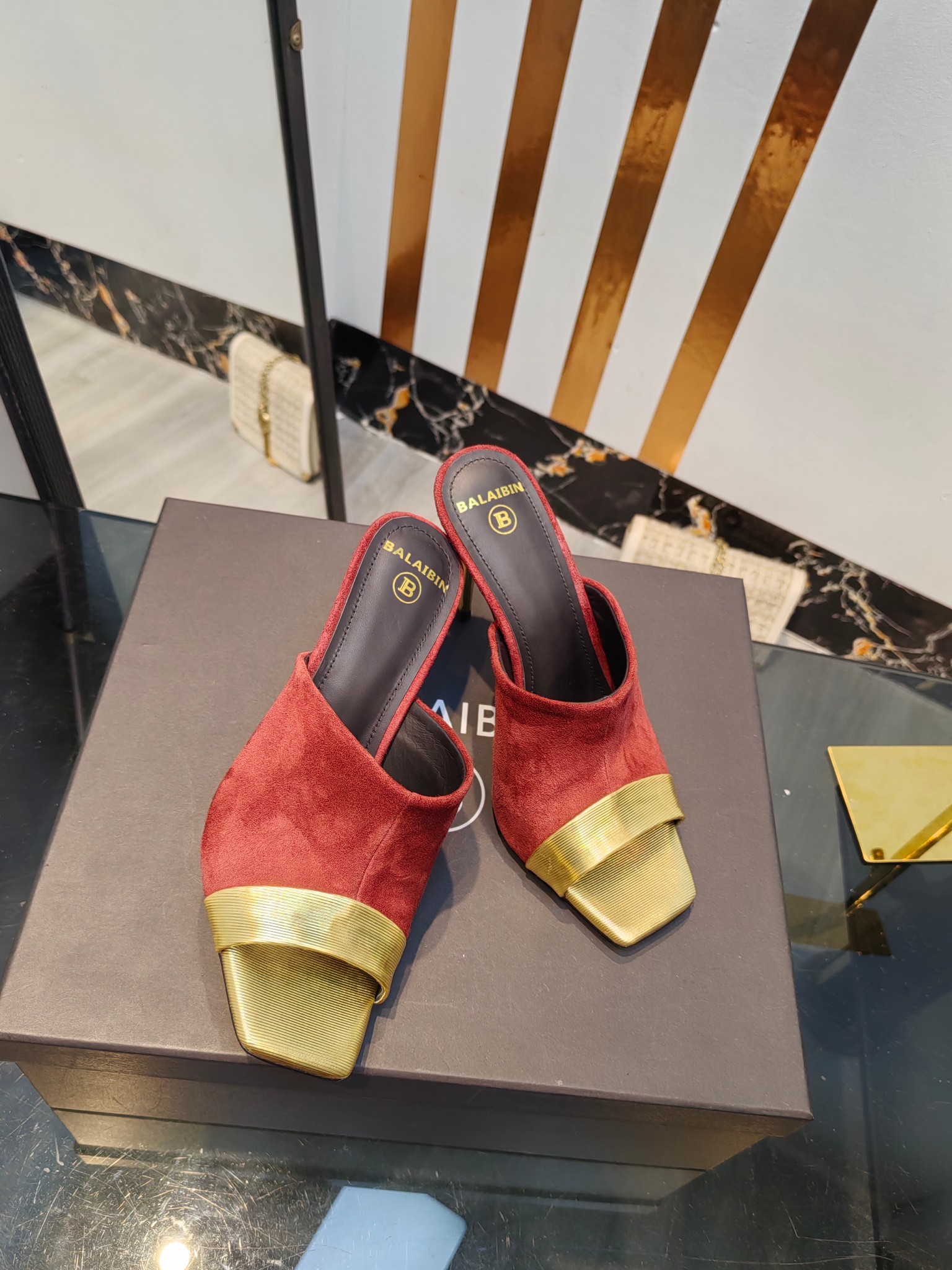 Balmain Square-Toed High-Heeled Slippers