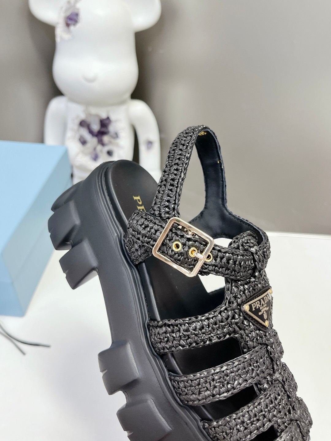 Prada Zigzag Roman Weave Chunky Heeled Sandals