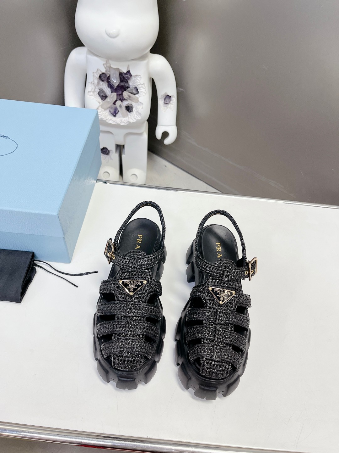 Prada Zigzag Roman Weave Chunky Heeled Sandals