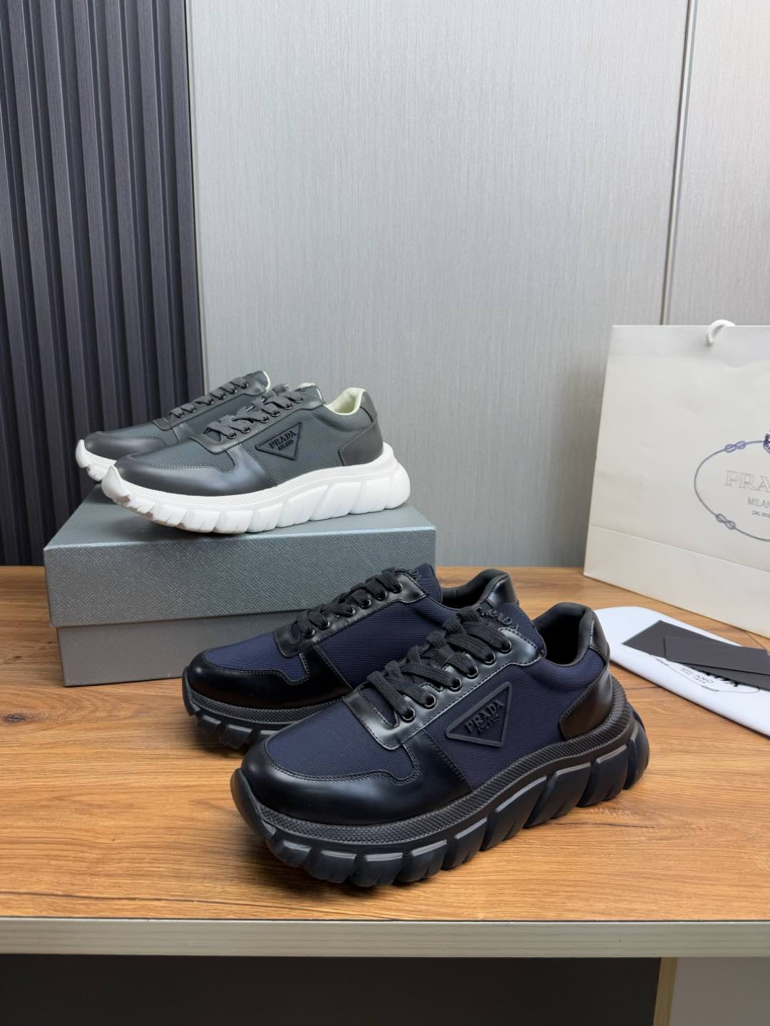 Prada Leather and Mesh Sneakers