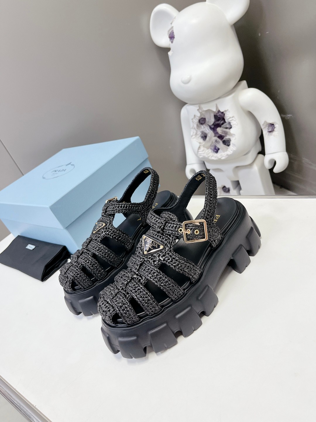 Prada Zigzag Roman Weave Chunky Heeled Sandals