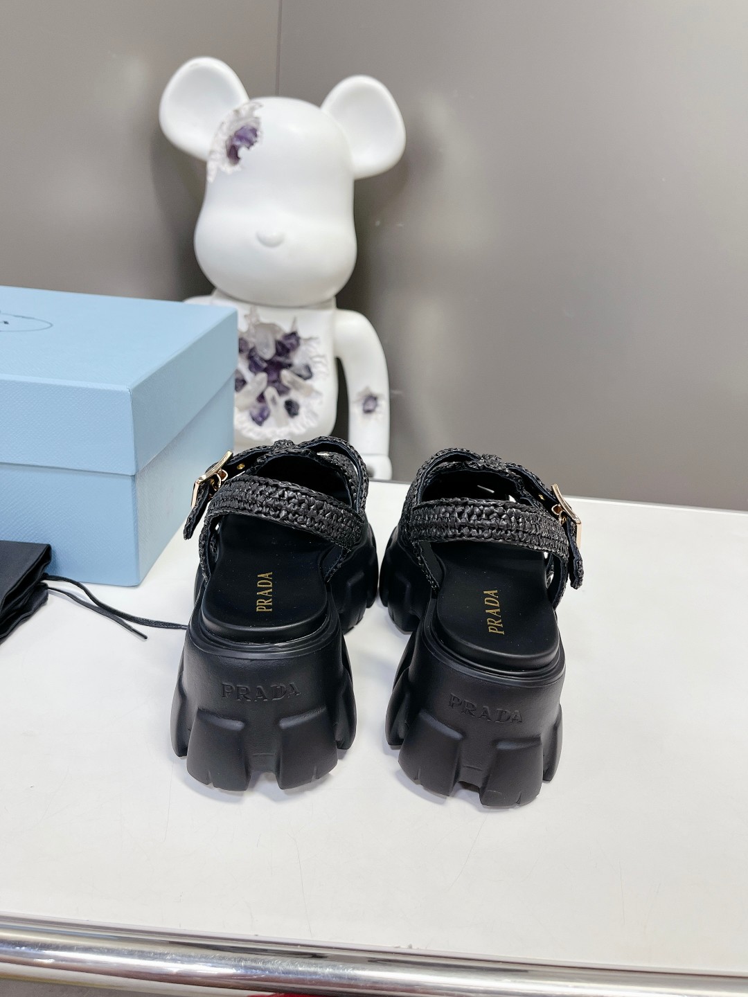 Prada Zigzag Roman Weave Chunky Heeled Sandals