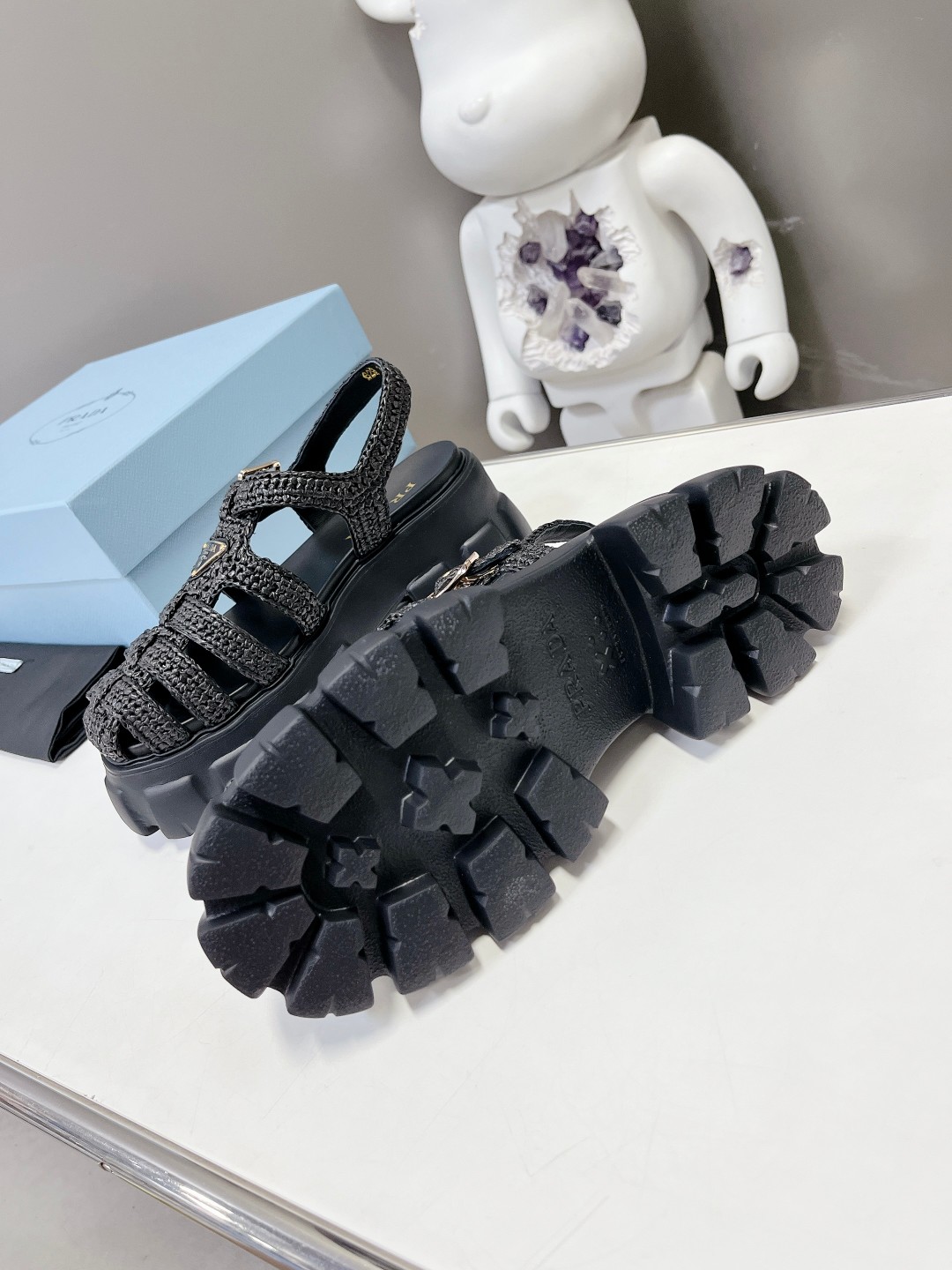 Prada Zigzag Roman Weave Chunky Heeled Sandals