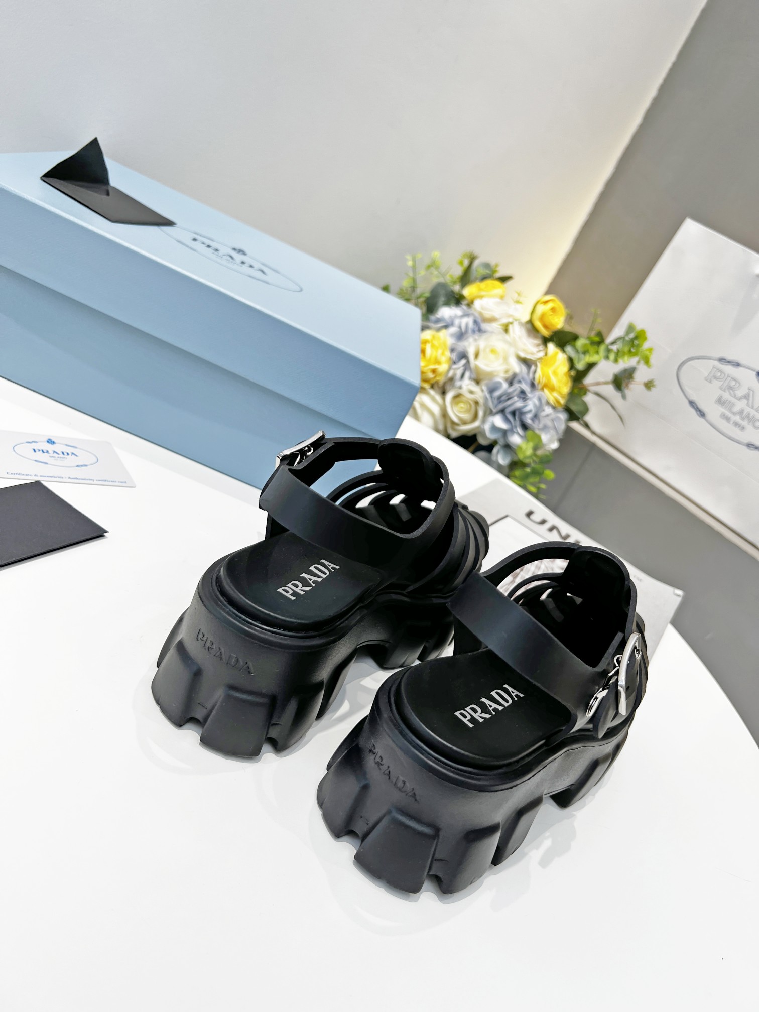 Prada Zigzag Roman Weave Chunky Heeled Sandals