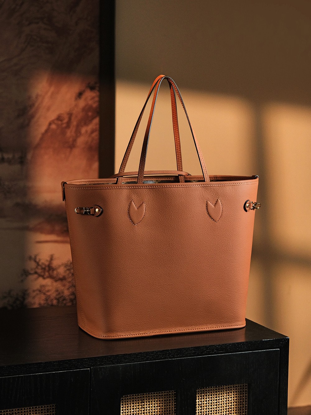 NEVER FULL Chip Embossed Diamond Pattern Single-Shoulder Tote Bag