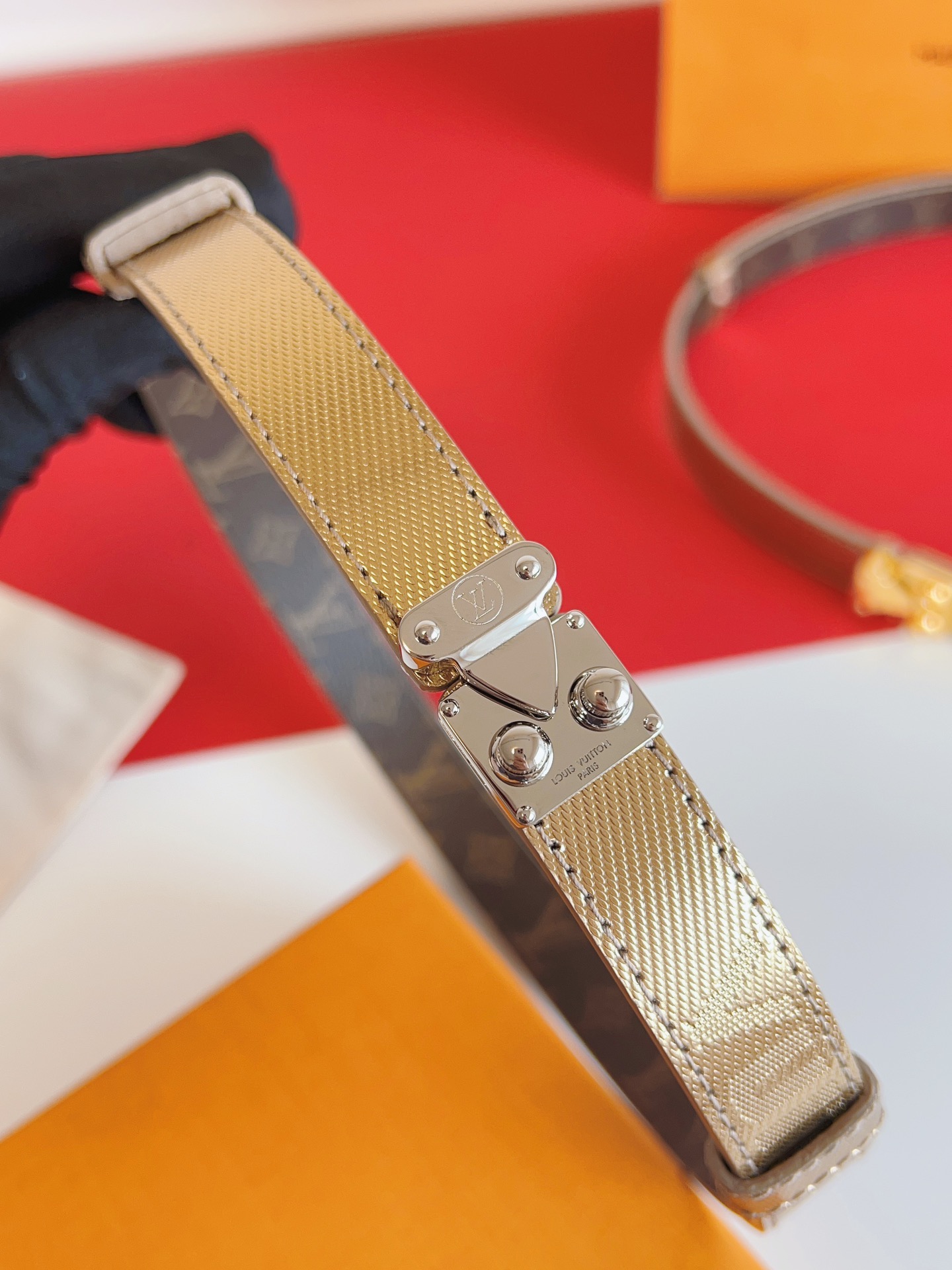LV Gold-Colored Leather Belt