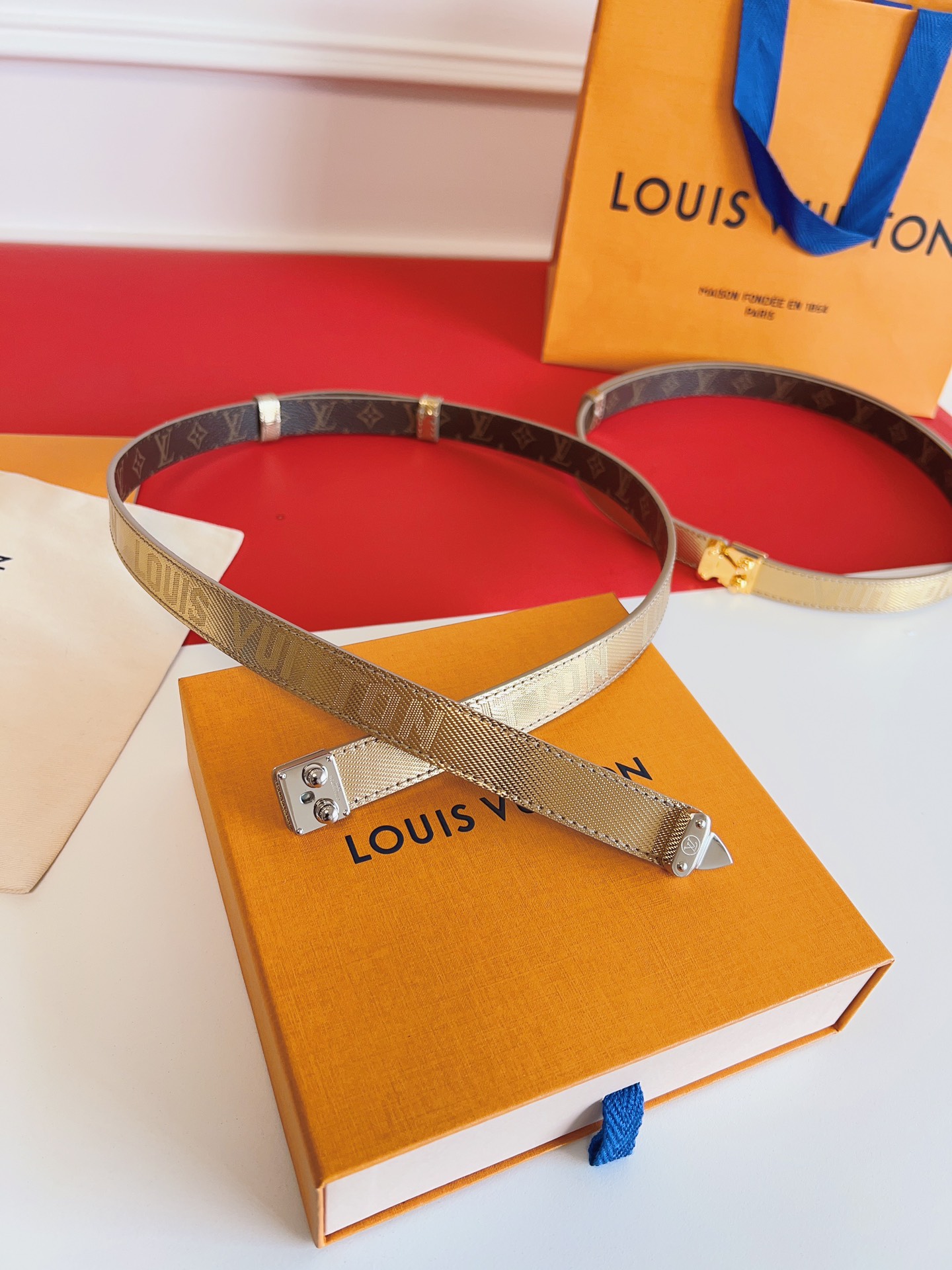 LV Gold-Colored Leather Belt