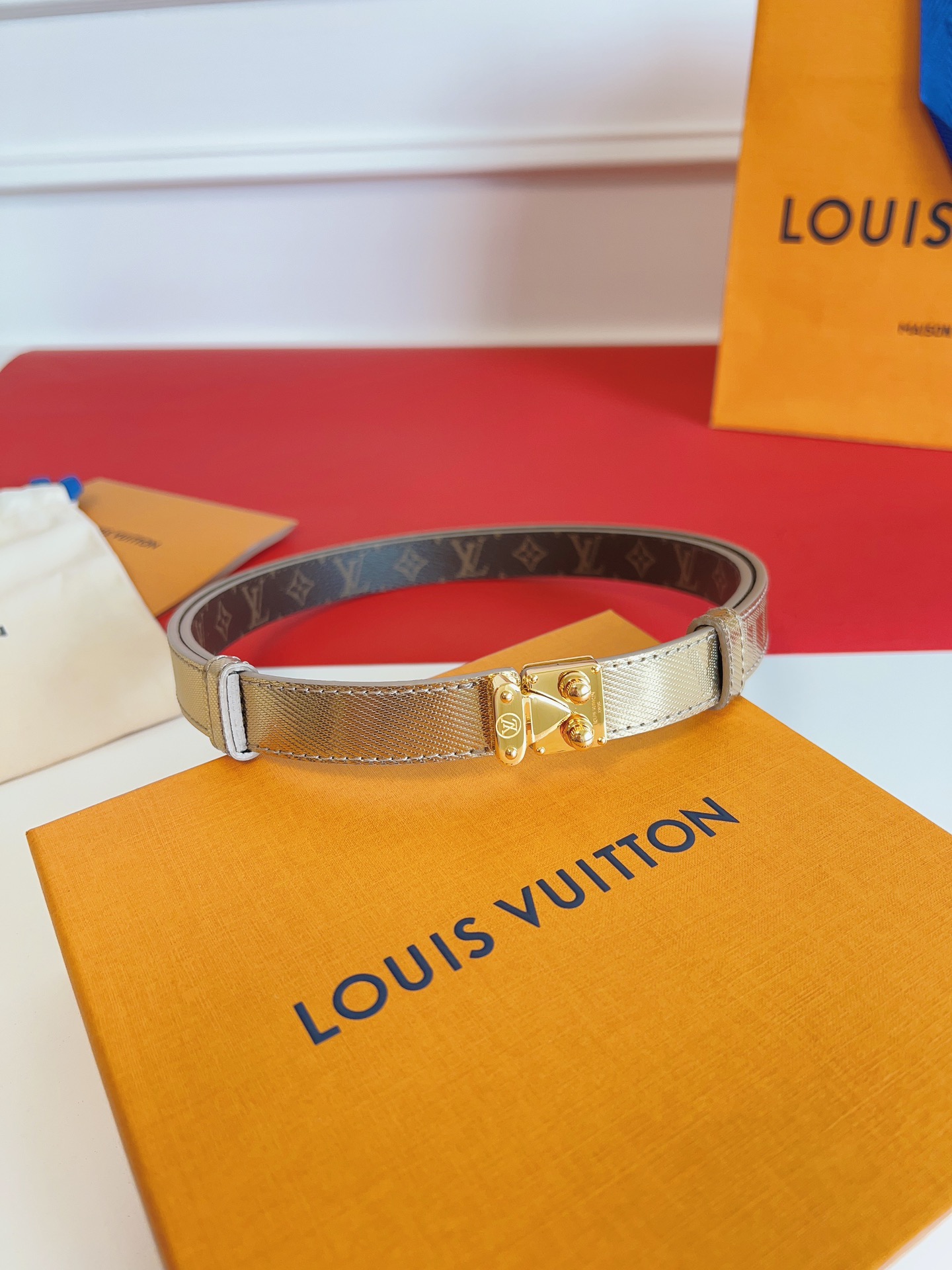 LV Gold-Colored Leather Belt