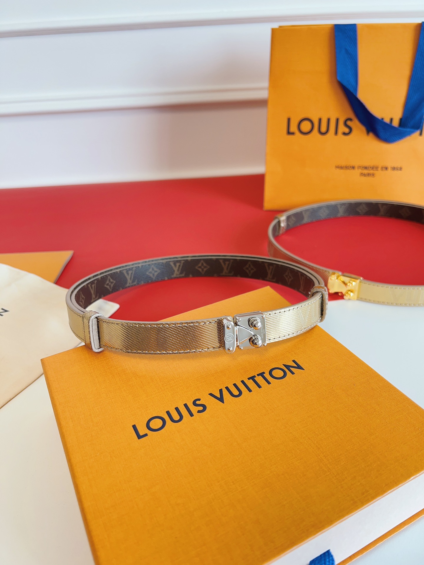 LV Gold-Colored Leather Belt